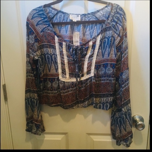 LA Hearts | NWT Multi Color PacSun Paisley Print Boho Bell Sleeve Top S - Picture 6 of 6